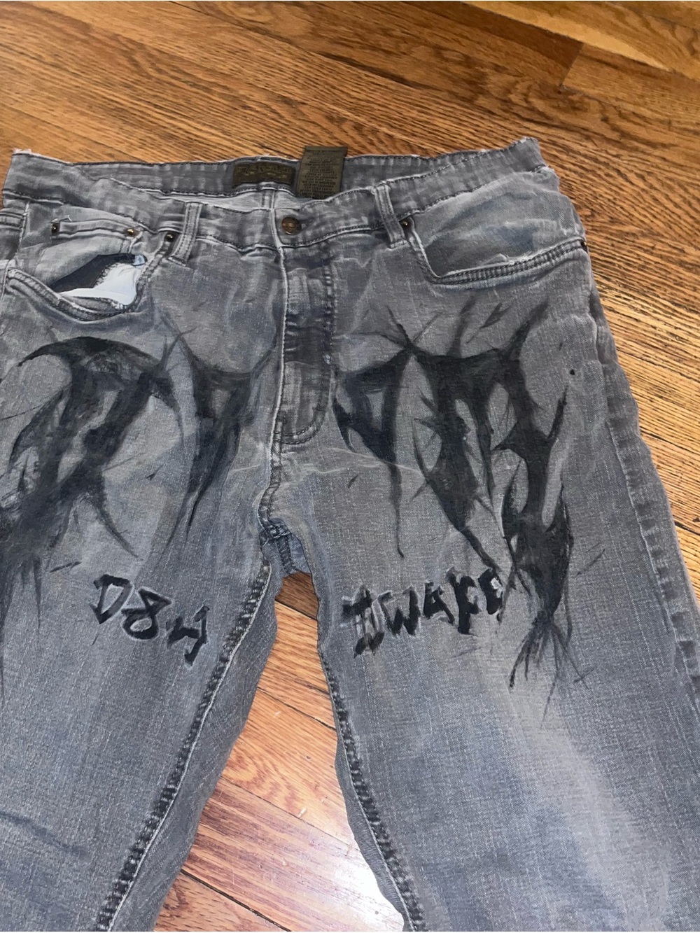 Custom made and hand drawn “doom bringer” pants